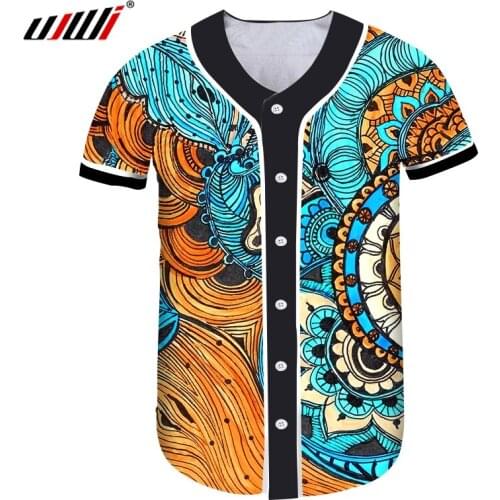 UJWI Summer Plus Size Beseball Shirt Male Colorful Totem Design Oringial Sample Daily Dropshipping Hip Hop Streetwear Wholesale