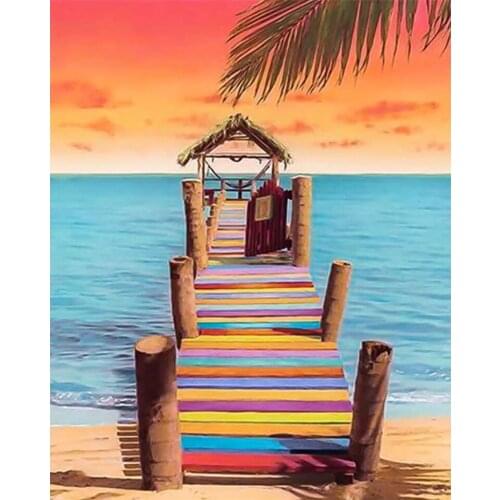 Yujohom Paint With Diamond Painting with Square Rhinestones Wooden Bridge 5D Diamond Embroidery Mosaic Cross Stitch Home Decor