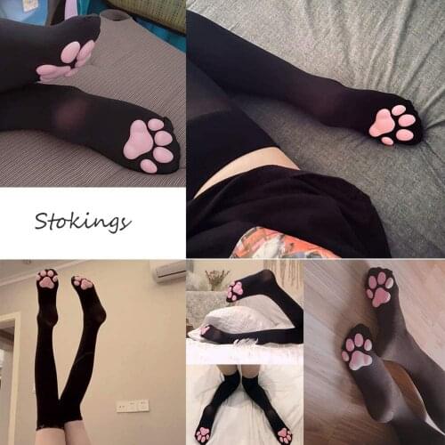 Women Long Cat Paw Pad Cotton Stocking Toe Beanies Girls Cat Pawpads Footprint Over Knee Thigh Stocking Cute Cosplay D25