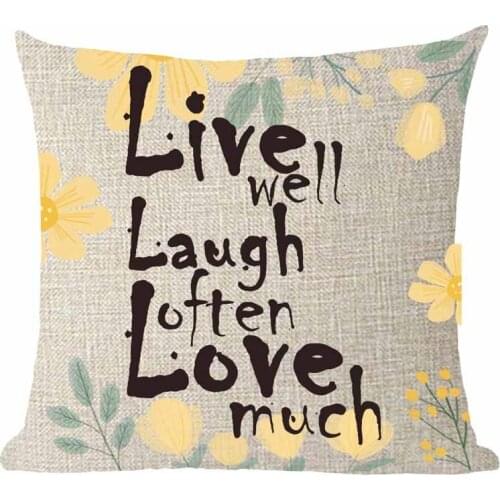 Live Well Laugh Often Love Much Yellow Mothers Gift Linen Cushion Cover Pillow cover Sofa Decorative Square 18x18 inch Decorati