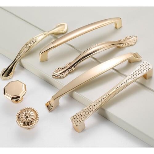 Gold Door Handles Wardrobe Drawer Pulls Kitchen Cabinet Knobs and Handles Fittings for Furniture Handles Hardware Accessories