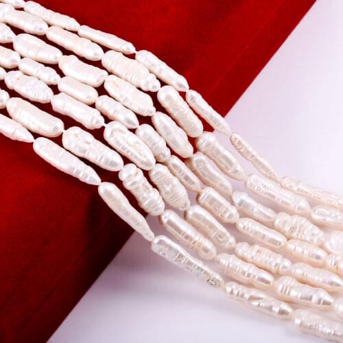 100% Real Natural Freshwater Cultured White Pearls Vertical Perforated Beads 36 cm Strand 8x25mm for Trendy Jewelry Making