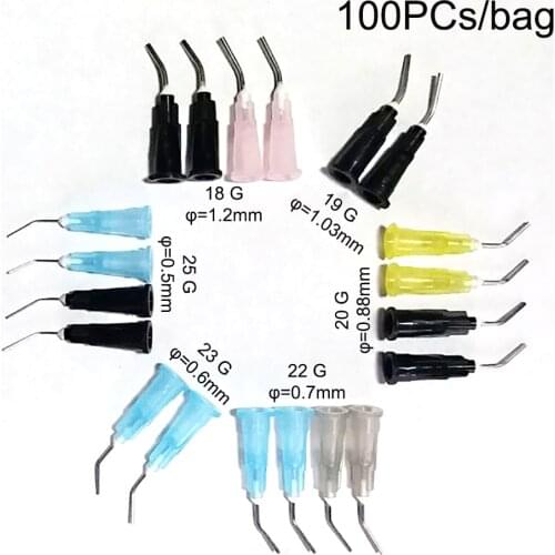 100PCs Dental Delivery Curved Needle Head Dentist Electronic Dispensing Needle Dentistry Tools 18G 19G 20G 22G 23G 25G