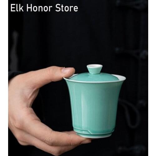 150ml Iris Tectorum Maxim Japanese Small GaiWan Cyan Celadon Tea Tureen Jade Porcelain Sancai Tea Cup Kettle Kung Fu Tea Set