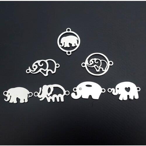 2 Loops Stainless Steel Elephant Animal Connector Diy Jewelry Component For Making Bracelet Findings 35 Pieces / Lot Mix Styles