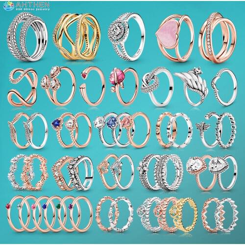 Ahthen 925 Sterling Silver Rings Snake Chain Pattern Crown Open Band of Hearts Daisy Flower Multifaceted Rings 925 Women Rings