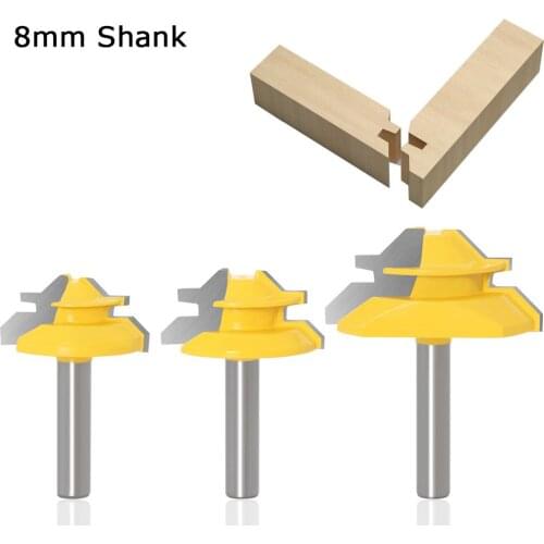 3Pcs 8MM Shank 45 Degree Lock Miter Router Bit Tenon Milling Cutter Woodworking Tool For Wood Knife