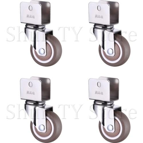 4 Pcs 1/1.25/1.5/2 Inch 360 Degree Swivel Caster Wheels U-Bracket Caster With Brake No Noise Wheel For Crib Bookcase Cabinet