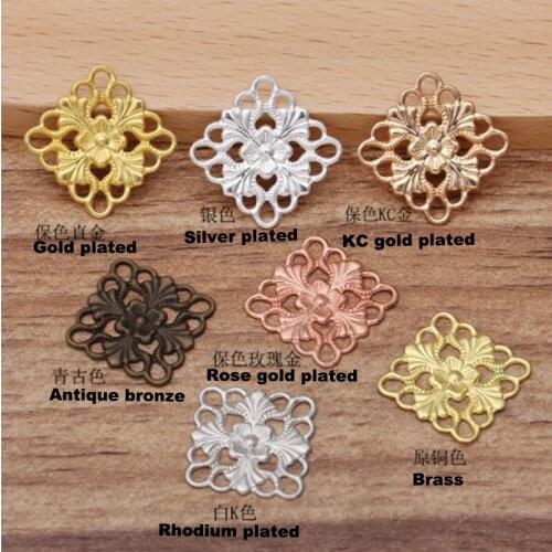 500pcs 15mm square filigree flower wraps connectors flower piece FCN-033