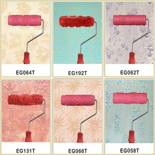 Promotion 7inch Wall Decoration Flower Pattern Empaistic Painting Roller for Decorating Machines DIY red with handle grip