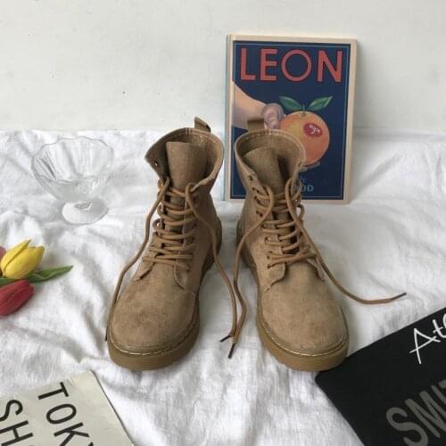 Fashion Zipper Flat Shoes Woman High Heel Platform PU Leather Boots Lace up Women Shoes Ankle Boots Girls 35-40