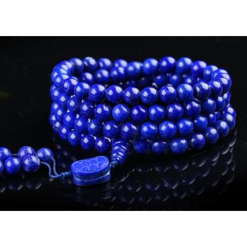 Natural Lapis Lazuli 8mm Gem Stone Buddhist 108 Beads Prayer Mala Multi-Purpose Stretchy Bracelet Necklace 2Strands/Pack