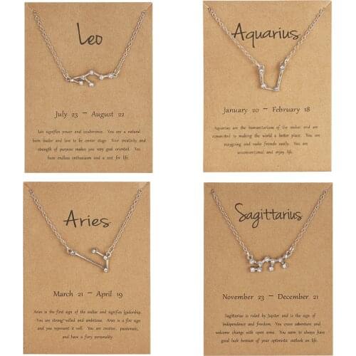 Trendy 12 Constellations Horoscopes Pendant Necklaces For Women Men Teens Girls Elegant Silver Chain Necklace Fashion Jewelry