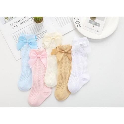 DHL 500pair baby girls socks Summer Spring Mesh socks kids bow knee high long tube sock sokken princess baby socks calcetines