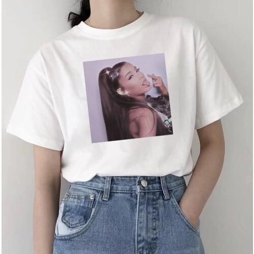 Pop Singer Ariana Grande T Shirt Women Printing Casual White T-shirts Female Kawaii Vintage Aesthetic Streetwear Camisetas Mujer