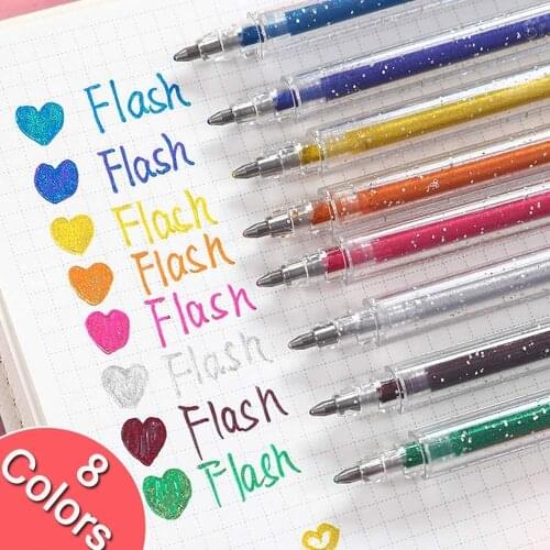 Flash Gel Ink Pens, Kids Glitter Gel Pens Sparkling Iridescent Magical Ink Pen Highlighter Art Marker Pen for Drawing Crafting