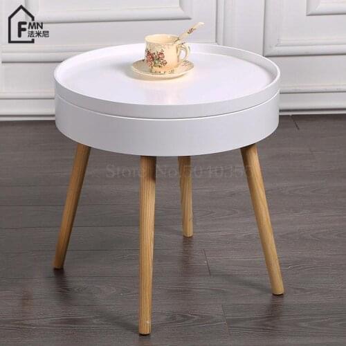 Solid wood Nordic creative coffee table simple side sofa side table corner several bed round table