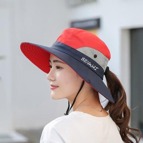 Summer Women Ponytail Hat Wide Brim Fisherman Hats UV UPF Breathable Sun Hat Outdoor Travel Hiking Fishing Bucket Cap
