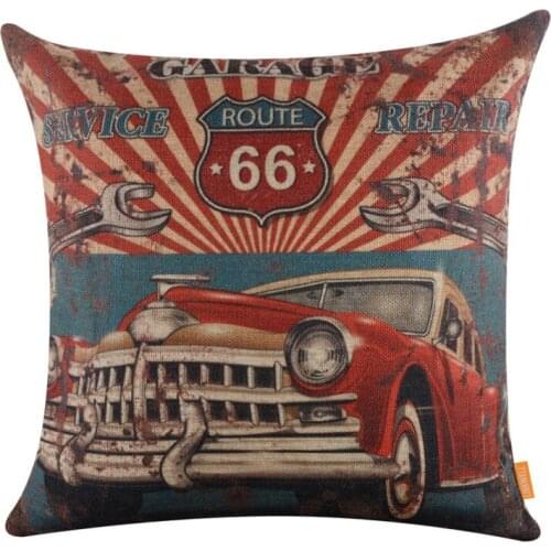 LINKWELL 45x45cm Rustic American Style Car Route 66 Linen Cushion Covers Pillowcase Home Decor Sofa Decor Garage Service Repair