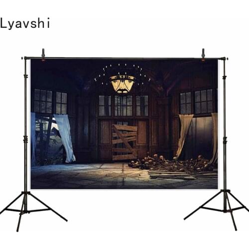 Lyavshi for photographic studio broken room retro chandelier piled up skull head backdrop Halloween photographic backdrop