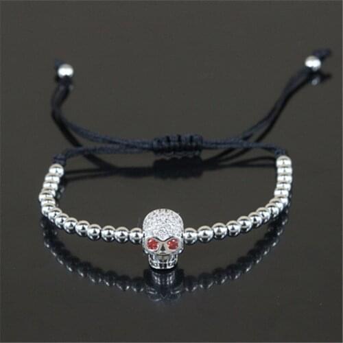 Fashion Men Macrame Bracelet 4mm Brass Beads & Micro Pave CZ Skull Connector Braiding Anil Arjandas Macrame Bracelet