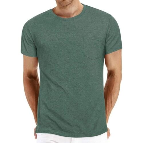 Mens Round Neck Pocket Solid Color Pullover Blouse Summer Fashion Hot Sale Simple T-shirt Casual Self-cultivation Daily Style