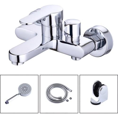 Wall Mounted Bathroom Shower Faucet Set Bathtub Valve Shower Faucet 2 Function Outlet Handheld Shower Head Hose Holder Water Tap