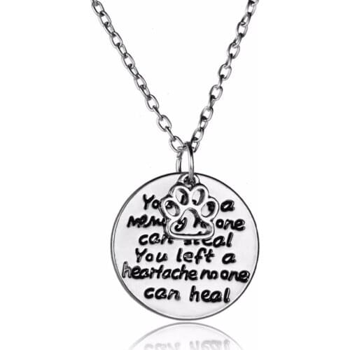 New Pet Paw Print Pendant Chain Necklace Pet Loss Necklaces You Left A Memory No One Can Steal Dog Cat Animals Memorial Jewelry