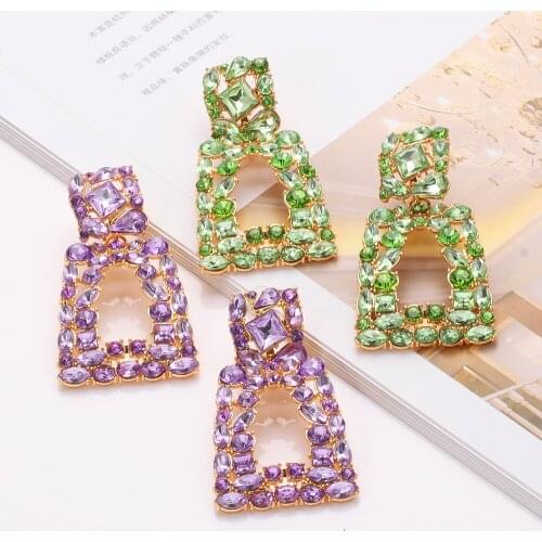 New Arrive Statement Colorful Crystals Drop Earrings High-quality Rhinestone Metal Jewelry Fashion Trend Accessories For Women