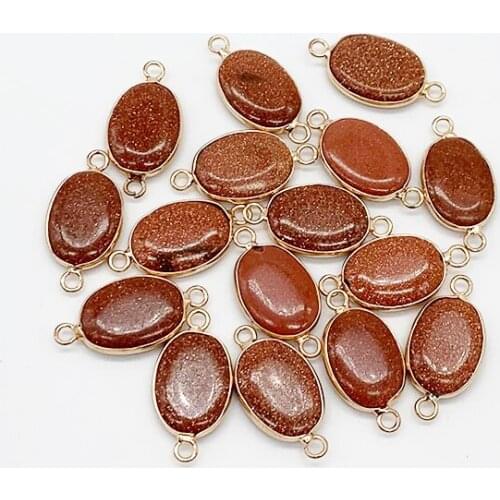 Charm Pendant Nature Stone Glod Sand Tiger Eye Amthyst Rimmed with Metal Two-Eared For Women Bracelet Necklace Fashion Jewelry