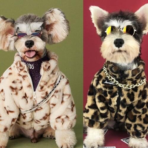 Dog Clothes Pet Costume Para For Small Dogs Jacket Fashion Leopard Fur Winter Warm Thickened Puppy Coat