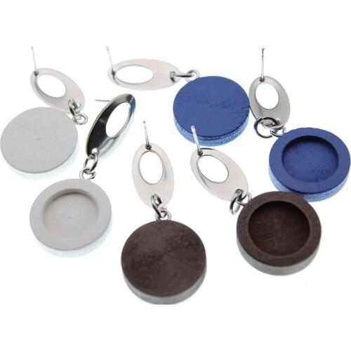 10pcs Fit 12 20 25mm Wood Cabochon Earring Base Settings Blank Stainless Steel Post Stud Earrings DIY Accessories for Making