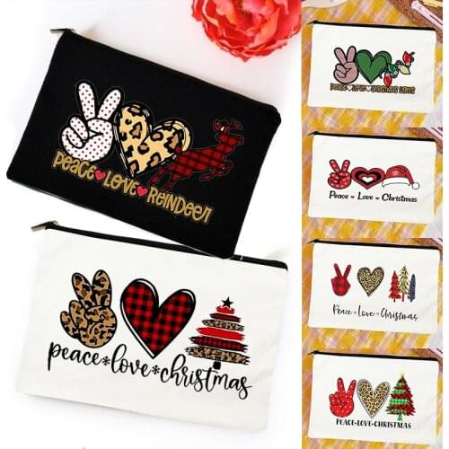 Peace Love Christmas Women Wash Storage Bag Toiletry Organizer Cosmetic Cases Portable Travel Makeup Case Pencil Bags Best Gifts