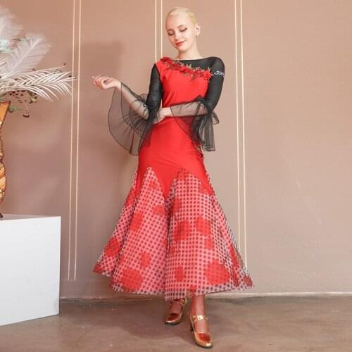Ballroom Dance Dress Flared Sleeves Standard Waltz Competition Dancewear Prom Modern Dancing Performance Stage Costume VDB3696