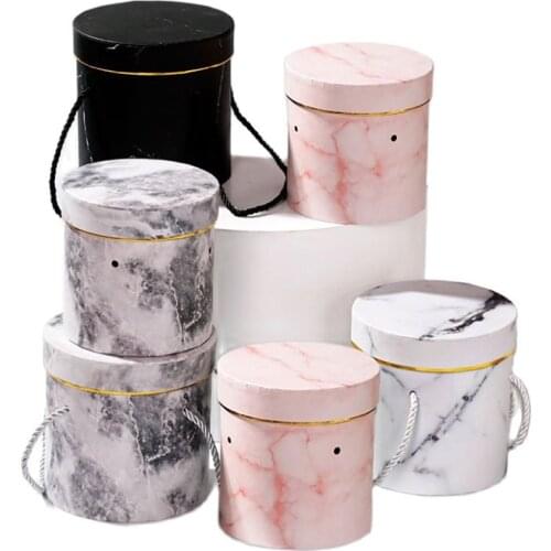 Gift Box Cardboard Boxes With Lid Flowers Bouquet Hug Bucket Cylindrical Flower Gift Packaging Box Portable Round Flower Bucket