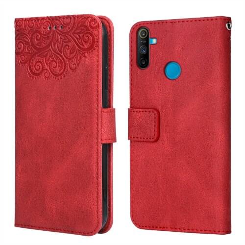 Luxury Leather Case for Realme C3 Flower Embossing RMX2027 RMX2020 RMX2021 Wallet Flip Phone Case for Realme C 3 Cover