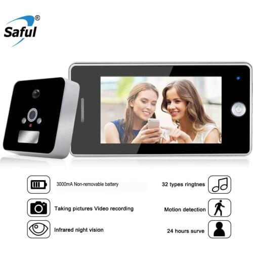 Saful 4.3 Inch LCD Screen Digital Door Peephole Viewer Video Call with TF Card Zinc Alloy Material Electronic Door Bell Camera