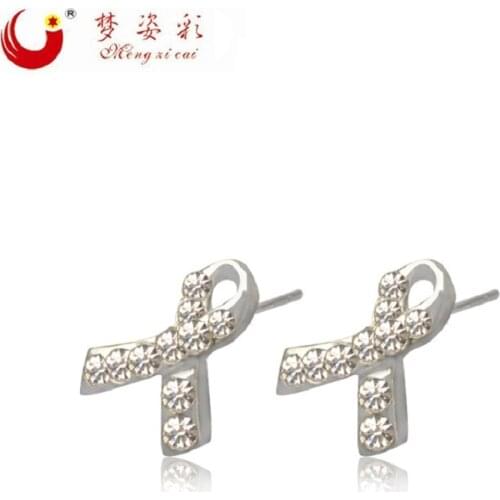 Mziking Lovely Ribbon Earring Crystal white Alloy Earing Girl Party Gift Brincos Pendientes Pending Oorbellen Cheap Jewelry