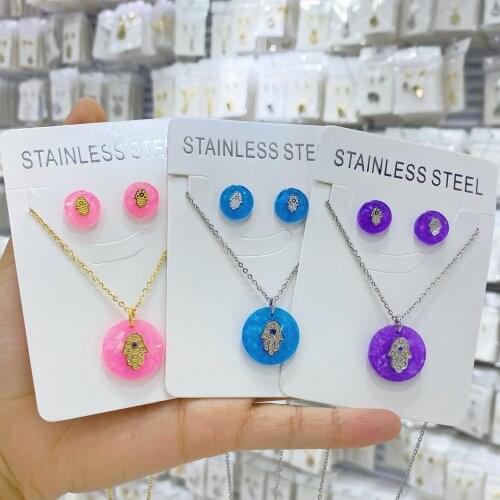 Blue White Opal Hamsa Custom Necklace Hand Fatima Pendant Necklace Women Transparent Chain Choker Jewelry Collier 2020 Fashion