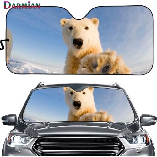 Sunshade for Car Windshield Cute White Bear DesignSun Shades Foldable UV Protect Durable Auto Front Windshield Sun Shade for Car