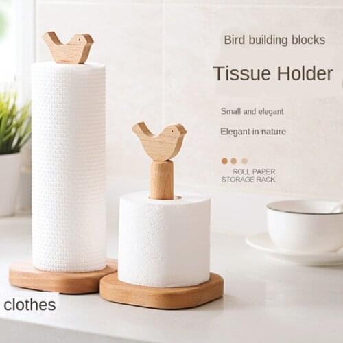 Paper Towel Rack Shelf Kitchen Countertop Solid Wood Vertical Toilet Paper Holder Cute Lengthened Kitchen Paper Towel Wood