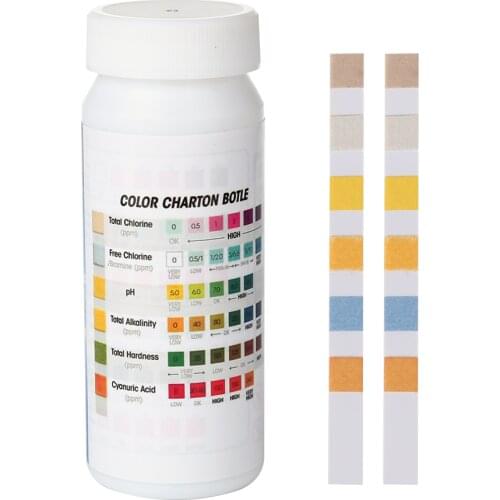 50pcs 6 in 1 Swimming Pool PH Test Paper Residual Alkalinity Hardness Test Strip SPA Water Tester Paper Alkalinity Hardness Test