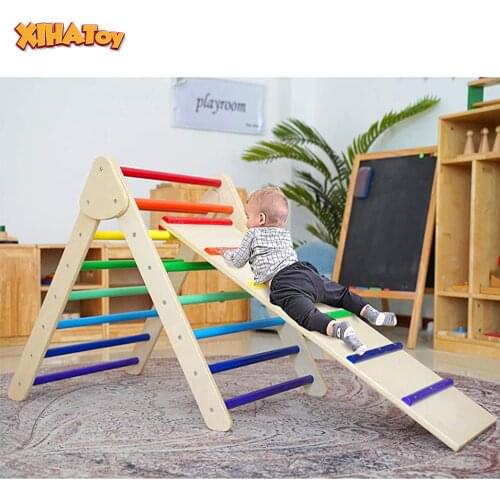 Pikler Triangle Rainbow Climbing Big Size Ladder Wooden Frame For Children Playground Indoor Toy Climbing Colorful Medium