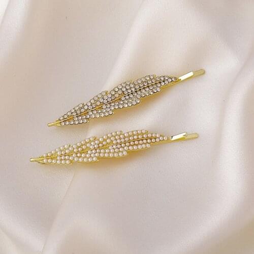 Korean Fashion Gold Color Barrettes Crystal Hair Clips For Women Elegant Imitation Pearl Leaf Hairpins Hair Accessories MS217