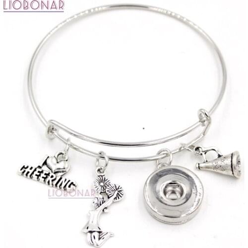 Snap Jewelry I love Cheering Megaphone Cheerleader Bracelets Bangle Sport Gift Liobonar Snap Buttons Charms Bracelets Women