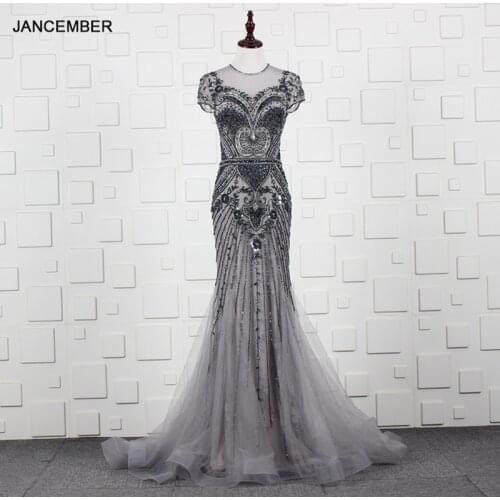 YY241 Gray New Section Beaded Formal Dress Banquet Skirt Annual Party Show Host Long Dress Slim Fishtail Dress Wedding Dress