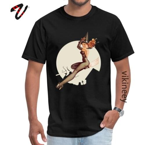 Pin Up Girl Happy Halloween Poster T Shirt Rockabilly Boogie 100% Cotton Tops Shirts Sweatshirts Hip Hop Vintage Tshirt for Men