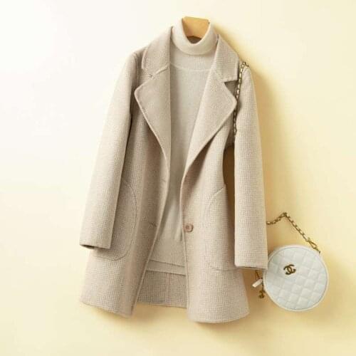 2021 Autumn And Winter New Temperament Double-Sided Woolen Coat Women Pure Wool Plaid Single-Breasted Cashmere Outerwear Clothes