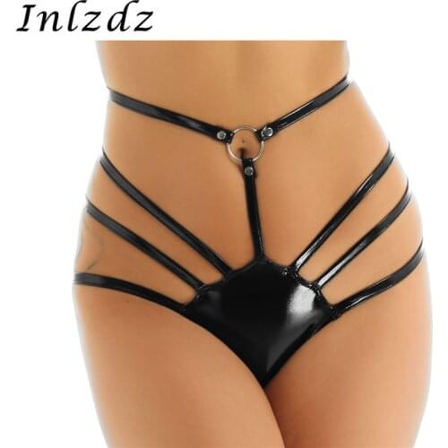 Lingerie Wet Look Underwear Womens G-string Sexy Bikini Thong Underwear Patent Leather Waist High Cut Strappy Sex Mini Briefs