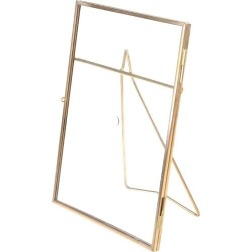 Gold Floating Metal Glass Photo Frame Desktop Wedding Pictures Portrait Display
